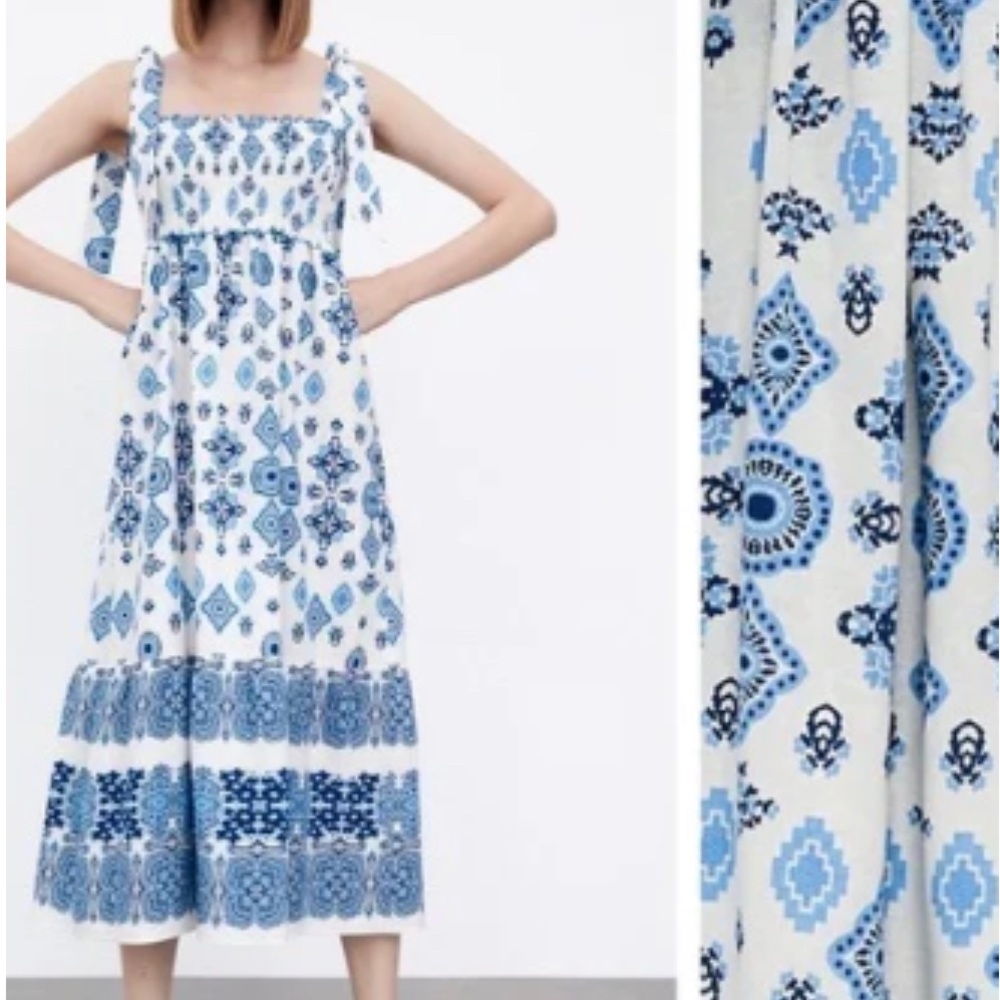Zara Blue MIDI Linen Dress